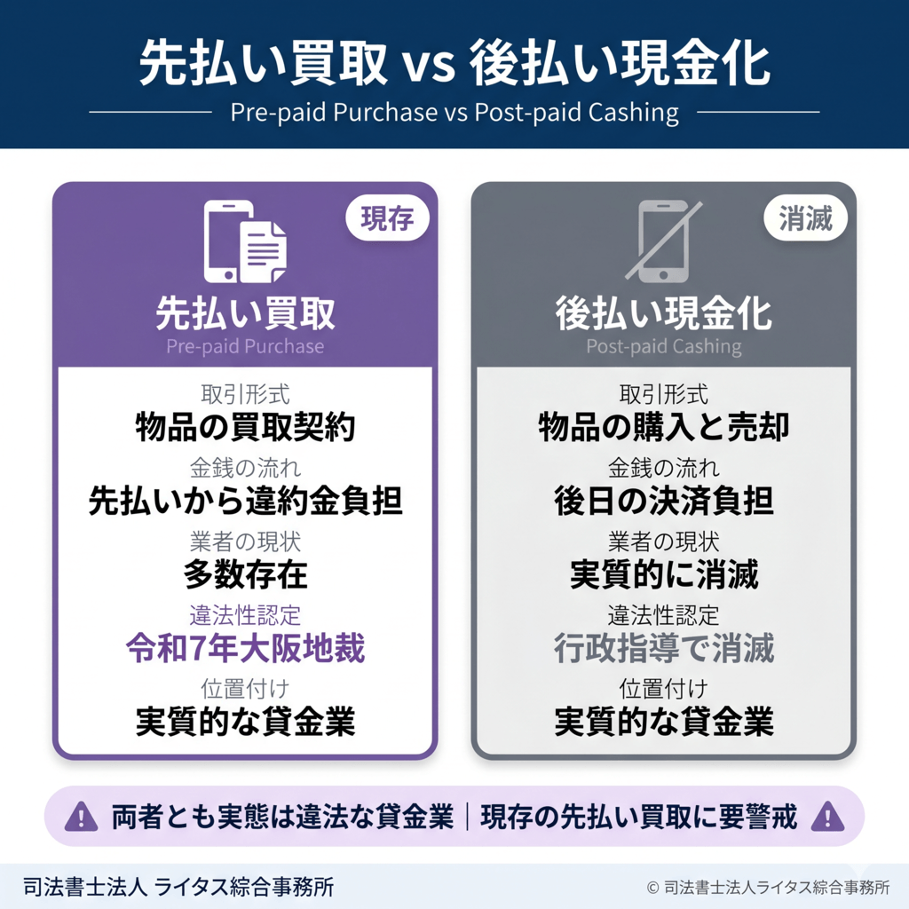先払い買取と後払い現金化の違い